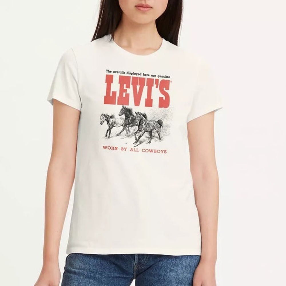 Levi's White Graphic Cowboys Tee with Red Logo